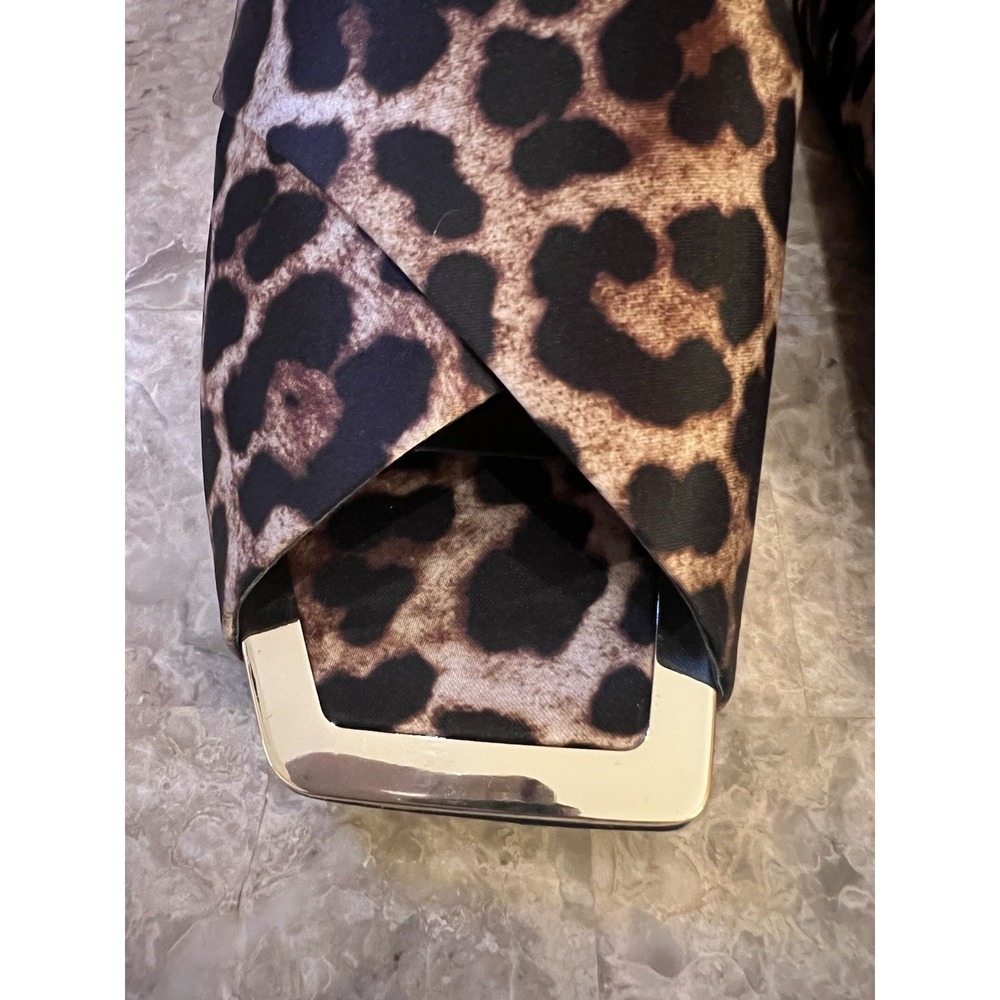 Checked Slide Sandal Shoe Sz 8.5 Leopard Print Satin Gold NEW Women Katy Perry.. - Picture 3 of 7